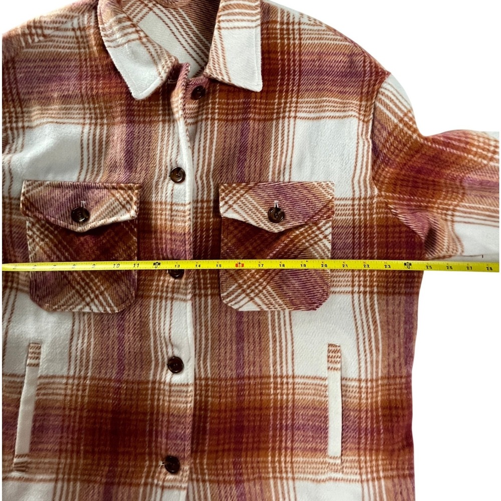 Workshop Plaid Shirt Jacket Shacket Rust Cream Fl… - image 3
